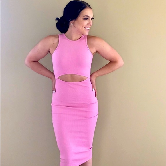 XS midi pink dress with front cut out - Picture 1 of 3
